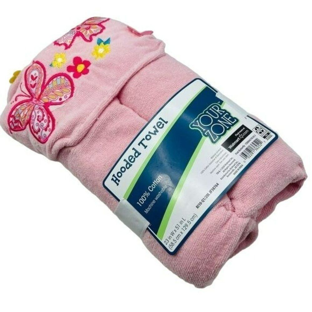 Your Zone Kid's Bath Hooded Towel Decorated Cotton Pink 23"x51"